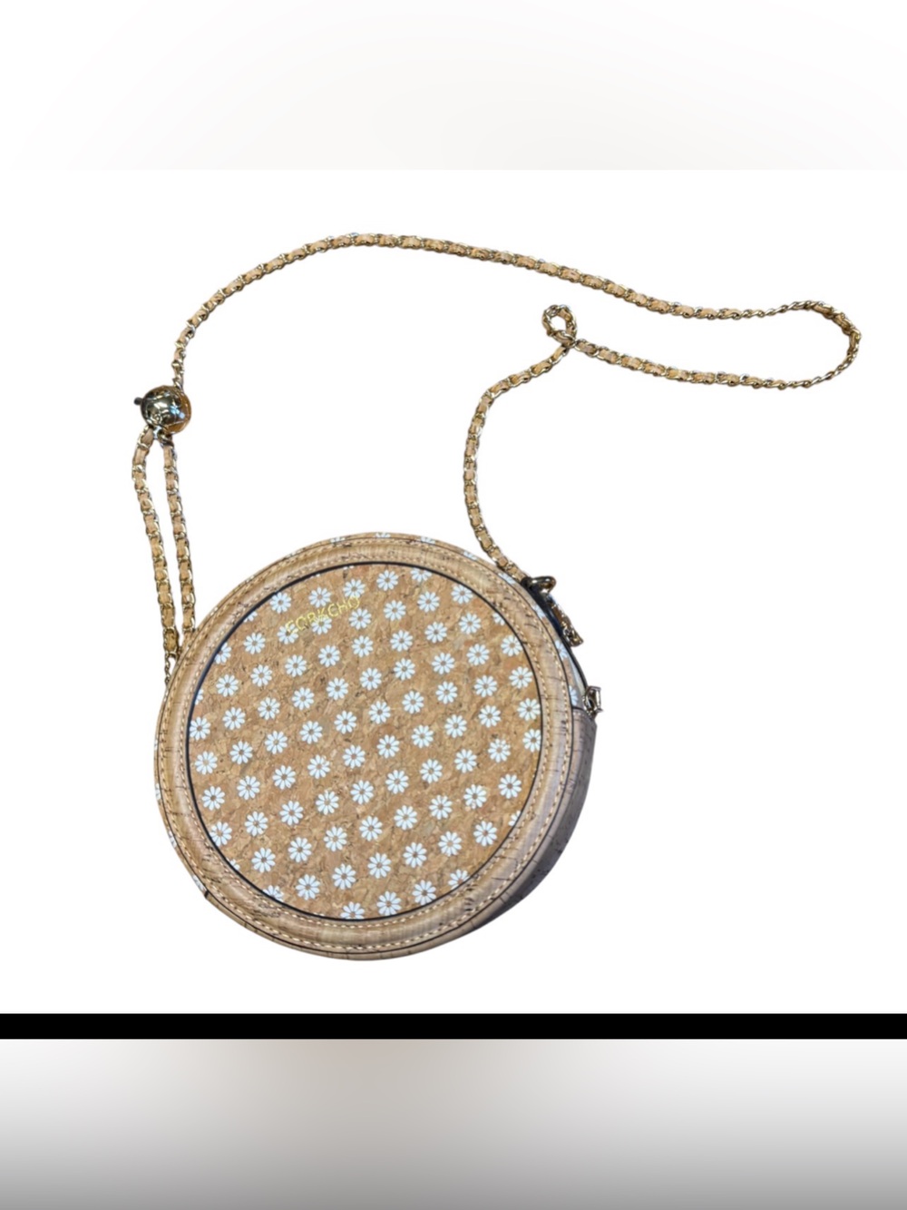 Corkcho cork shoulder bag with a white daisy print